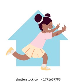 little girl smiling running at home cartoon vector illustration design