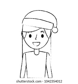 little girl smiling wearing christmas hat vector illustration sketch