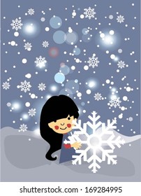 Little girl with snowflake background