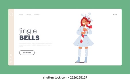 Little Girl in Snowflake Costume Landing Page Template. Child in Funny Christmas Suit Holding Candy Cane. Kid Character Performing on School or Kindergarten Matinee. Cartoon People Vector Illustration