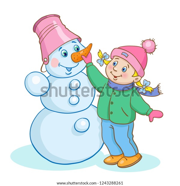 Little Girl Snowman Cartoon Style Isolated Stock Vector (Royalty Free ...