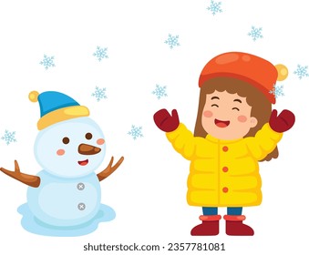 Little girl and snowman illustration