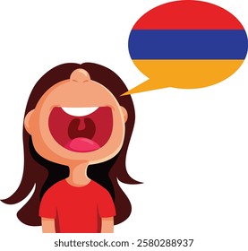  
Little Girl Speaking Armenian language Vector Cartoon Design. Child speaking a foreign language 
