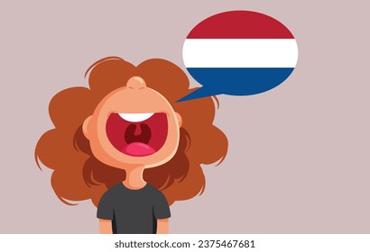 
Little Girl Speaking Dutch Vector Cartoon Illustration. Student learning new foreign language at school 
