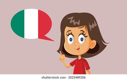 Little Girl Speaking Italian Vector Illustration. Little primary female student learning new foreign language at school
