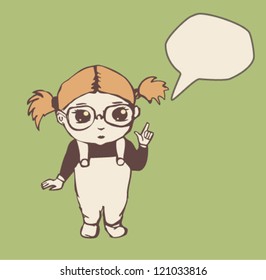 Little girl with speech bubble. Vector illustration