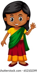 Little girl from Srilanka waving illustration