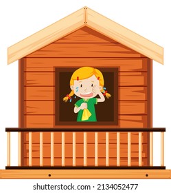 Little girl standing by the window illustration