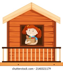 Little girl standing by the window illustration