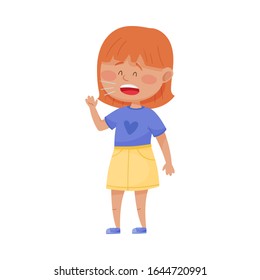 Little Girl Standing and Coughing Vector Illustration