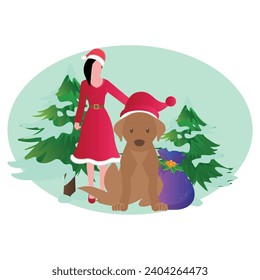 Little girl standing with dog Vector Illustration that can be easily modified or edit

