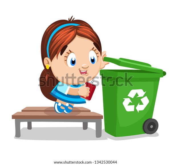 Little Girl Standing On Bench Throw Stock Vector Royalty Free