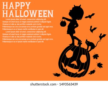 A little girl is standing on the big pumpkin on transparent background
