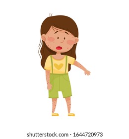 Little Girl Standing with Red Spots on Her Skin Vector Illustration