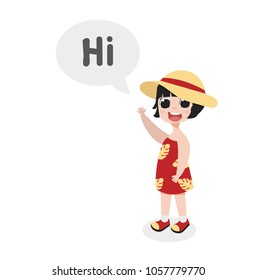 little girl standing and Saying Hi