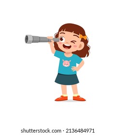 Little Girl Standing And See Using Telescope