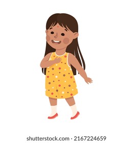 Little Girl Standing and Talking to Somebody Engaged in Friendly Communication Vector Illustration