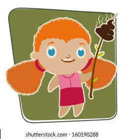 Little girl with stinky poo,vector