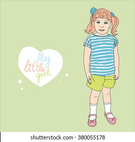 Little girl in a striped t-shirt in a relaxed pose