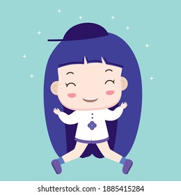 Little Girl Student Character Creation Kit Template with Different Smile Expression, Hair Colors, Body Parts and Accessories. Vector Illustration.