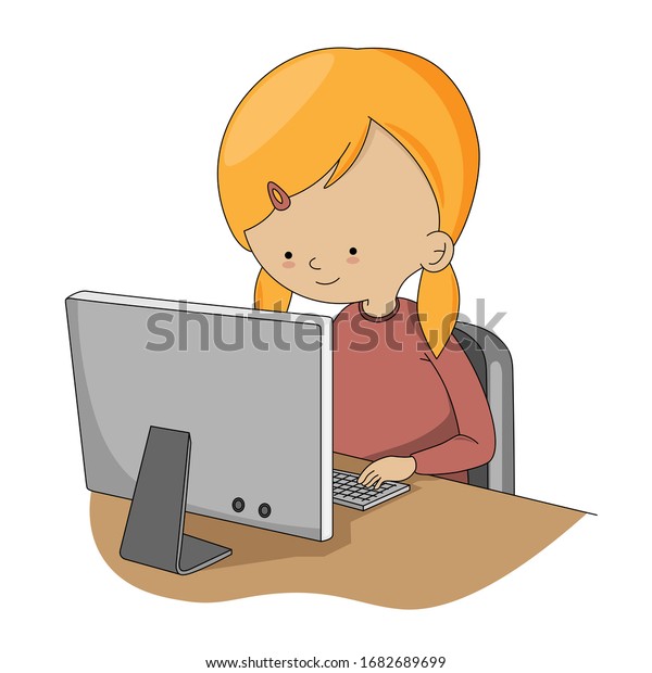 Vector De Stock Libre De Regalias Sobre Nina Estudiando Con La Computadora Vector1682689699