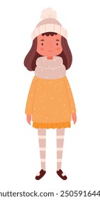 Little girl in stylish autumn clothes.Female apparel for cold weather.Illustration in Scandinavian style.