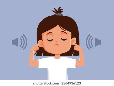 
Little Girl Suffering from Noise Pollution and Loud Music Vector Cartoon. Unhappy child feeling uncomfortable because of noise pollution
