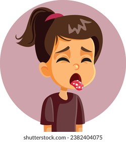 
Little Girl Suffering from White Fungal Infection on her Tongue Vector Cartoon. Child having problems from an infectious nature experiencing a sore mouth 
