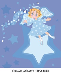 little girl in the suit of angel with a magic stick