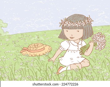 little girl in the summer