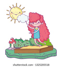 little girl with sun kawaii characters