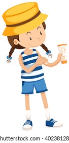 Little girl with sunlotion tube illustration