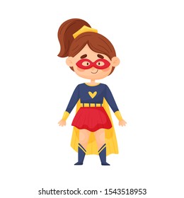 Little Girl In Superwoman Suit And Mask Vector Illustration