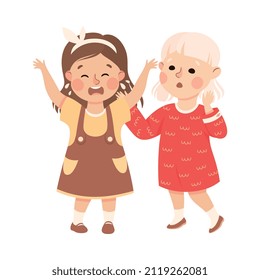 Little Girl Supporting and Comforting Crying Friend Vector Illustration