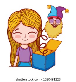 little girl with surprise box and elf head