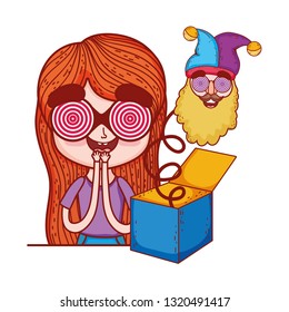 little girl with surprise box and elf head