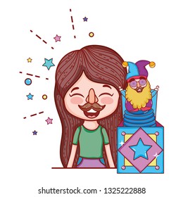 little girl with surprise box and elf head