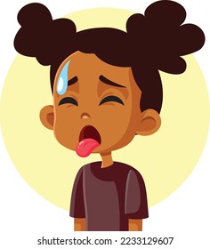 
Little Girl Sweating Suffering from Excessive Heat Vector Illustration. Unhappy dehydrated child feeling too hot and sweaty 
