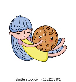 little girl with sweet cookie kawaii character