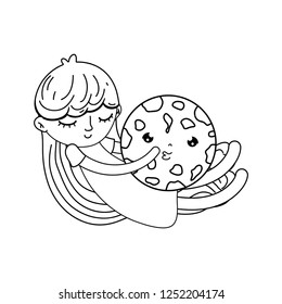 little girl with sweet cookie kawaii character