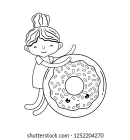 little girl with sweet donut kawaii character