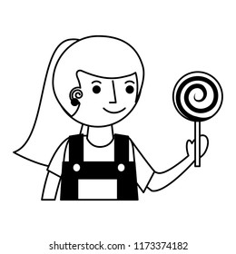 little girl with sweet lollipop isolated icon