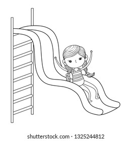 little girl with swimwear on slide
