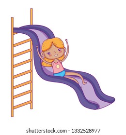 little girl with swimwear on slide