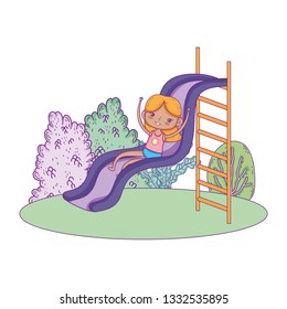little girl with swimwear on slide in the park