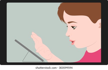 Little  girl with a tablet PC icon