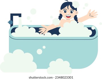 Little girl take a bath in bathtub vector illustration