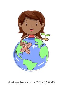 Little girl take care of the planet earth