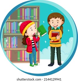 Little girl talking with friend on white background illustration
