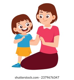 Niña pequeña conversando con su madre junto a sus hijos con su madre sentada para escuchar. Actividad Objetos De Elemento Aislado. Ilustración vectorial de iconos de estilo plano